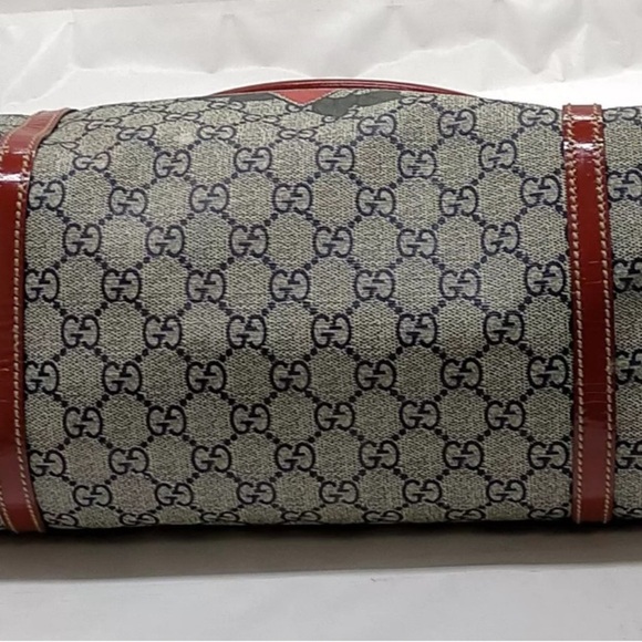 ๐๐๐ฏ GUCCI Supreme Tattoo Heart Navy Blue PVC Tote Hand Bag - Picture 5 of 10